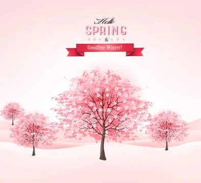 Spring background with blossoming sakura trees. vector. Stock Illustration