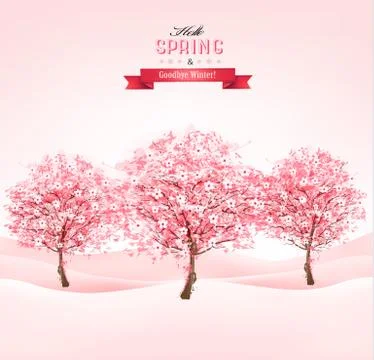 Spring background with blossoming sakura trees. Vector. Stock Illustration