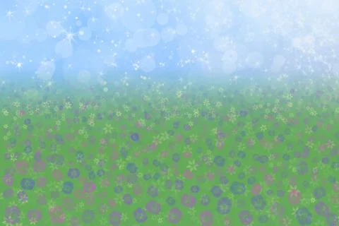 Spring background blue sky green grass flowers Stock Illustration
