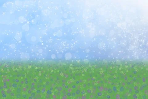 Spring background blue sky green grass flowers Stock Illustration