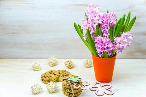 Spring background. Cookies on the table. Stock Photos
