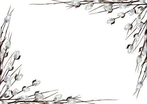 Spring background for Easter holiday. Willow and tree branches. Suitable for Stock Illustration