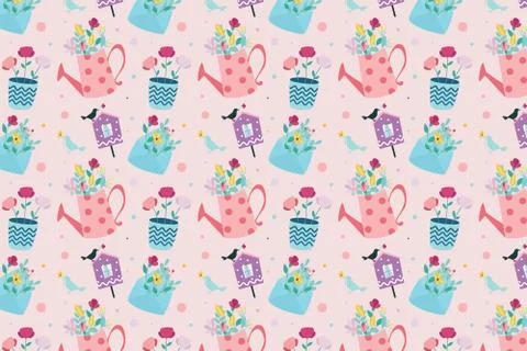 Spring background. Envelope with flowers, birdhouse. Summer pattern. 스톡 일러스트