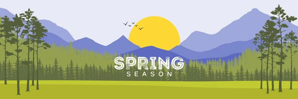 Spring Background. Forest with Shining Sun. Travel Background. Stock Illustration