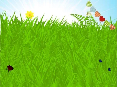 Spring background with grass and bunting Stock Illustration