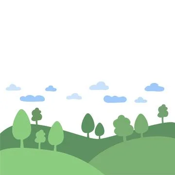 Spring background with green lawns, trees and clouds. Place for text. Stock Illustration