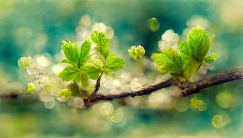 Spring background green tree leaves on blurred background Stock Illustration