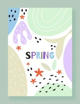 Spring background. Minimal cute poster. Abstract flowers and leaves, organi.. Stock Illustration