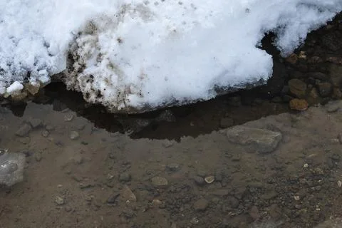 Spring background with mud in thawed snow Stock Photos