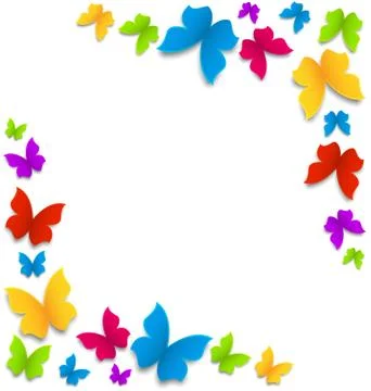 Spring background with painted butterflies border Stock Illustration