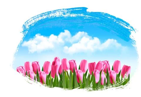 Spring background with pink tulips. Vector. Stock Illustration