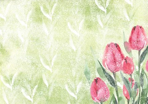 Spring background with red tulips for a creative banner, poster イラスト素材