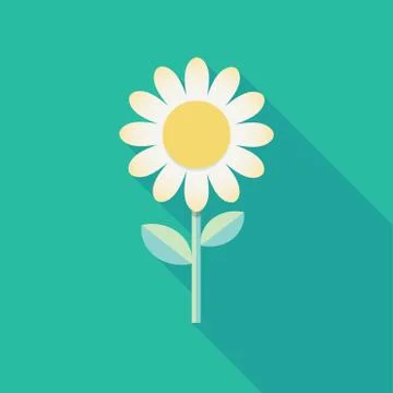 Spring background template. White flower cartoon drawing. Icon with long shadow Stock Illustration