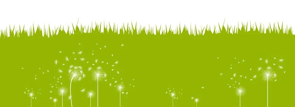 Spring background with white dandelions Stock Illustration