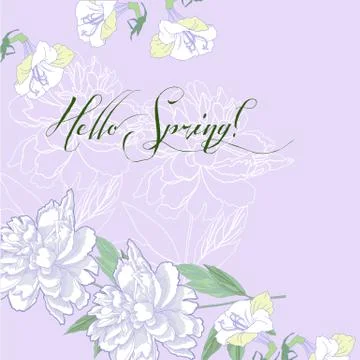 Spring background with white  peonies and lilac. Stock Illustration