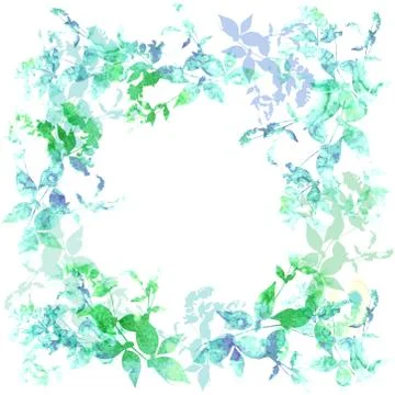 Spring background, wreath with green mint leaves, watercolor. Round banner fo Stock Illustration