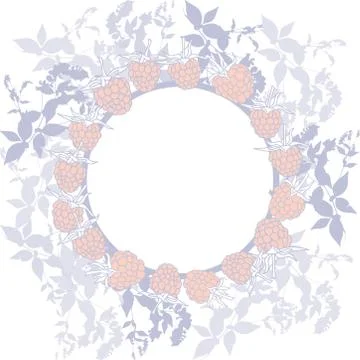 Spring background, wreath with leaves. Round banner for text. ripe raspberry  Stock Illustration