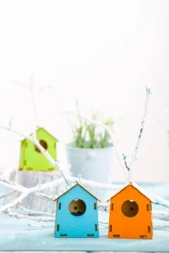 Spring background.Spring decoration on table. Spring concept. Stock Photos