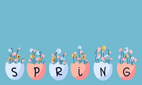 Spring banner with Easter eggs and flowers Stock Illustration