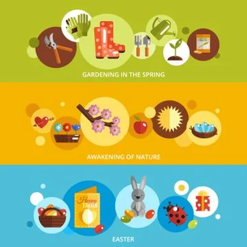 Spring Banner Flat Set イラスト素材