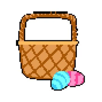 Spring basket easter pixel art vector illustration Stock Illustration