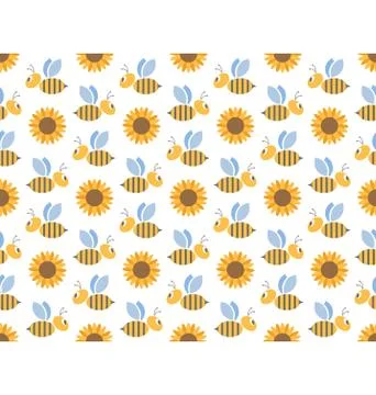 Spring bees and sunflowers seamless pattern isolated on white Stock Illustration