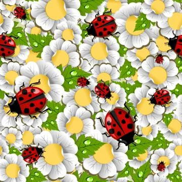Spring beetle and flower pattern Stock Illustration