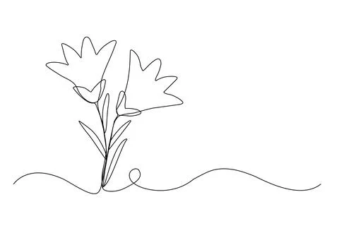 Spring bell shaped flowers, line art illustration Stock Illustration