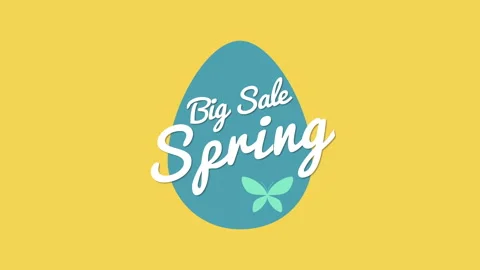 Spring Big Sale with blue egg logo and butterfly Stock Footage 265555847