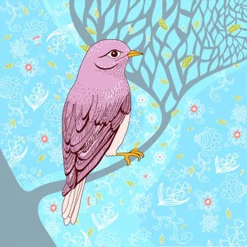 Spring bird on the blue background Stock Illustration