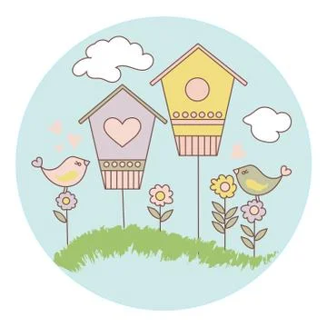 SPRING BIRD Cartoon Vector Illustration Set Stock Illustration