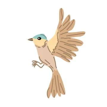 Spring bird flying. Vector cartoon illustration in childish style. Stock Illustration