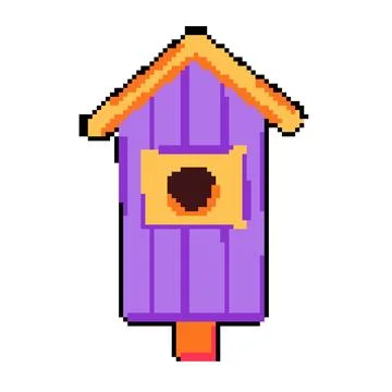 Spring bird house pixel art vector illustration Stock Illustration