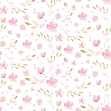 Spring bird seamless pattern on blooming branch with green leaves and flowers Stock Illustration