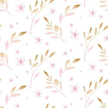 Spring bird seamless pattern on blooming branch with green leaves and flowers Stock Illustration
