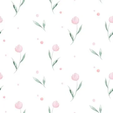 Spring bird seamless pattern on blooming branch with green leaves and flowers Stock Illustration