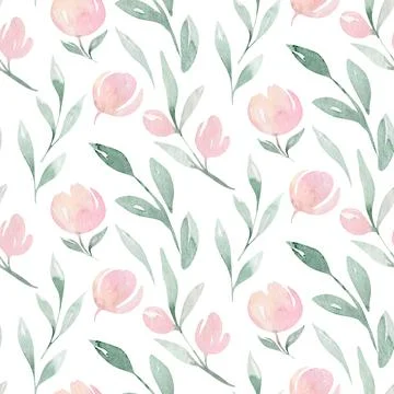 Spring bird seamless pattern on blooming branch with green leaves and flowers Stock Illustration