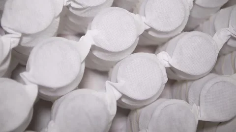 Spring block wrapped in white fabric to make a mattress. FullHD Vídeo Stock 141121273