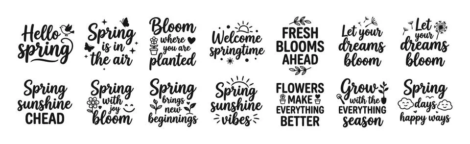 Spring Bloom Typography Bundle With Fresh Floral Quotes Nature Awakening Stock Illustration