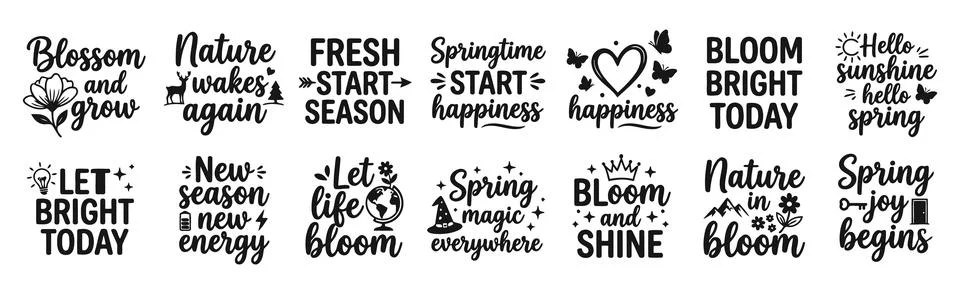Spring Bloom Typography Bundle With Fresh Season Quotes Stock Illustration