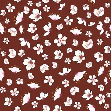 Spring blooming flowers branch Sakura cherry seamless pattern イラスト素材