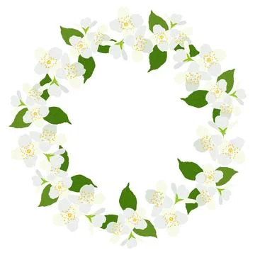 Spring Blooming Jasmine Flowers Circle Frame Stockillustratie