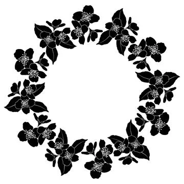 Spring Blooming Jasmine Flowers Circle Frame Stock Illustration