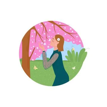 Spring blossom 2D vector web icon Stock Illustration