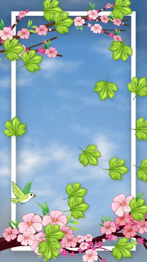 Spring Blossom Frame Animation with Falling Leaves and Flying Bird Stock Footage 346208374