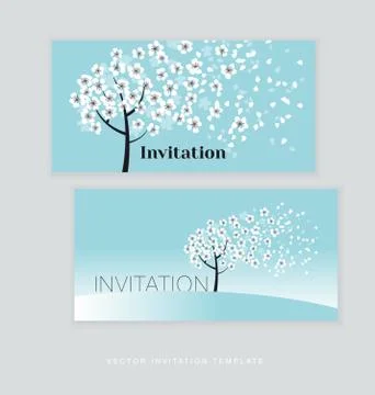 Spring blossom invitation card template. simple elegant floral vector illustr Stock Illustration