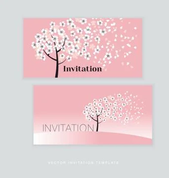 Spring blossom invitation card template. simple elegant floral vector illustr Stock Illustration