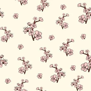 Spring blossom vintage seamless pattern. Cherry, sakura pink blooming texture Stock Illustration