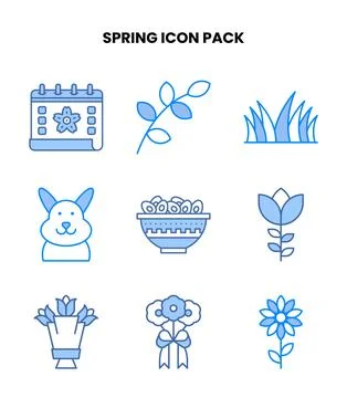 Spring Blue Icons Pack Illustrazione stock