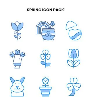 Spring Blue Vector Icons Pack Stock Illustration